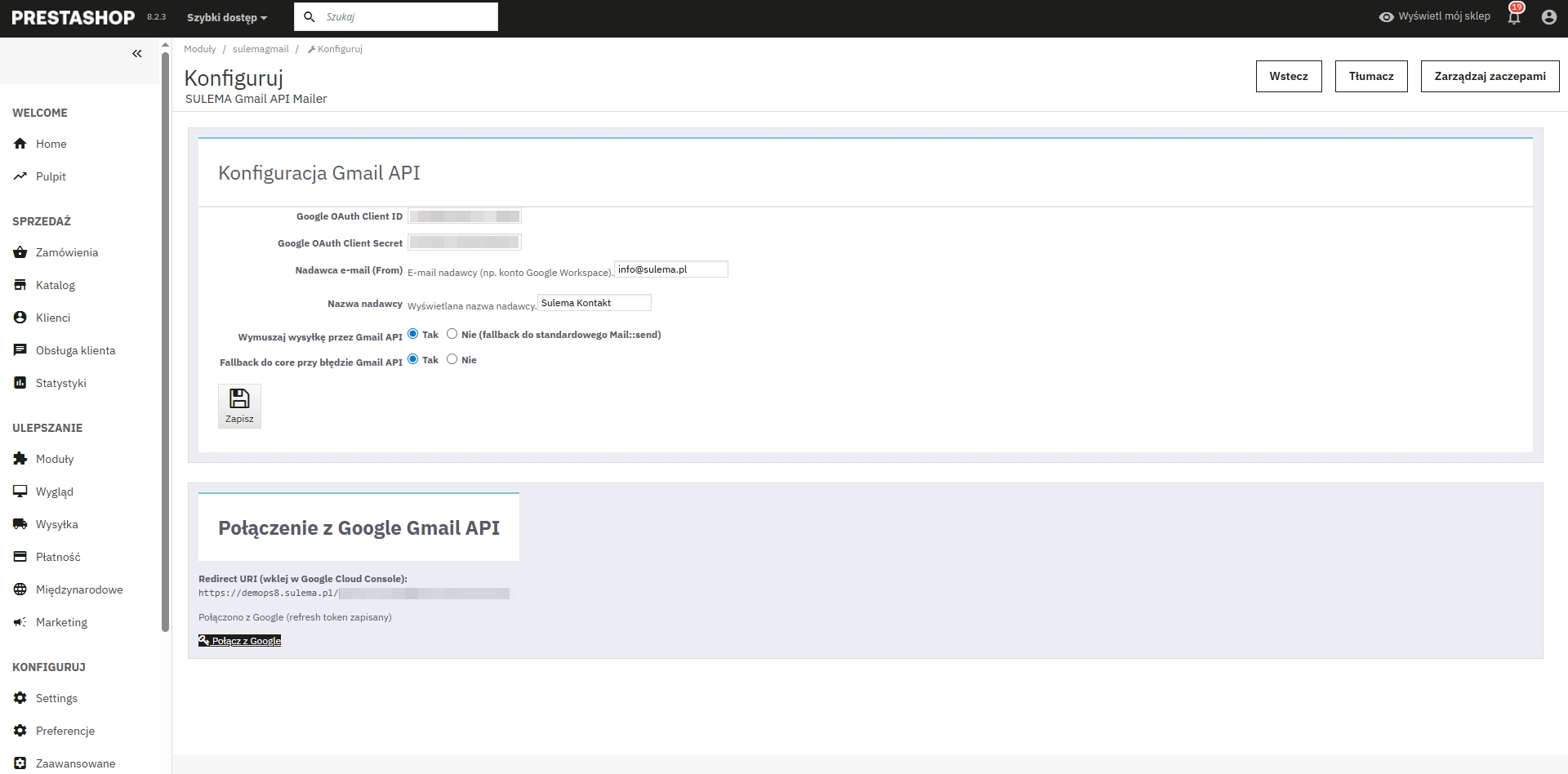 PrestaShop 8.x 9.x Gmail API oAuth SMTP Mailer