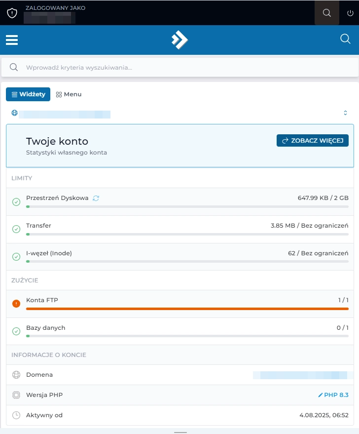 hosting dla systim api baselinker mobile directadmin litespeed ssh