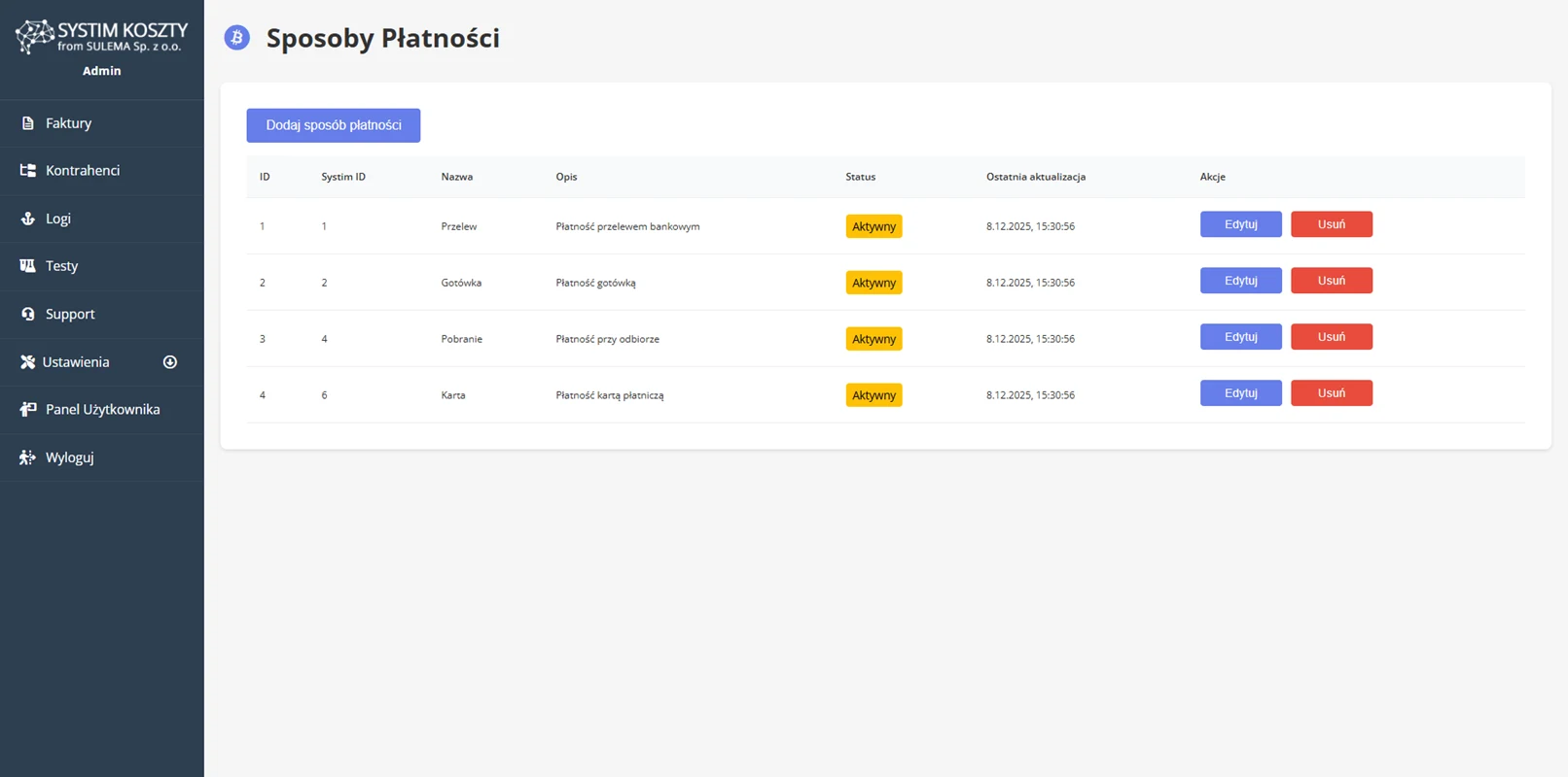Sposoby płatności automatyzacji kosztów Systim API z AI