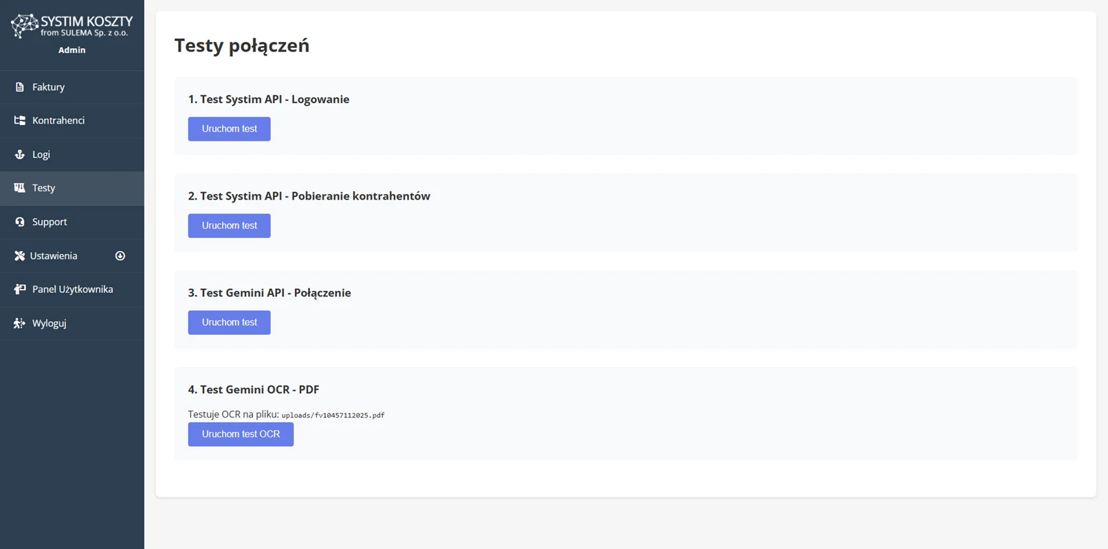 Testy skryptu automatyzacji kosztów Systim API z AI
