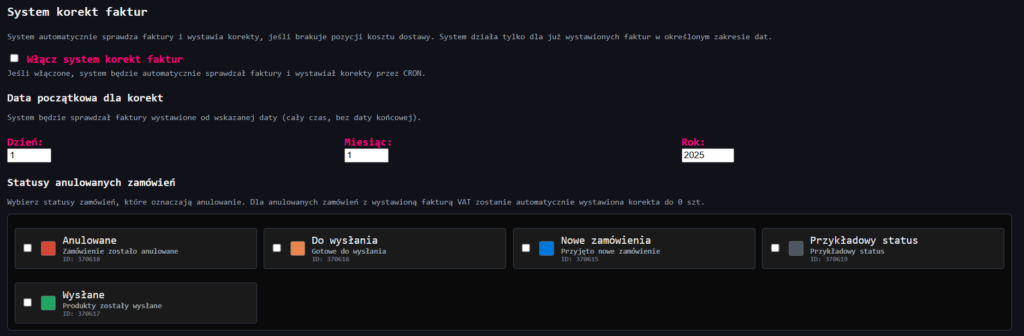 automatyzacja baselinker systim korekt faktur vat dla zamówień anulowanych i błędnych
