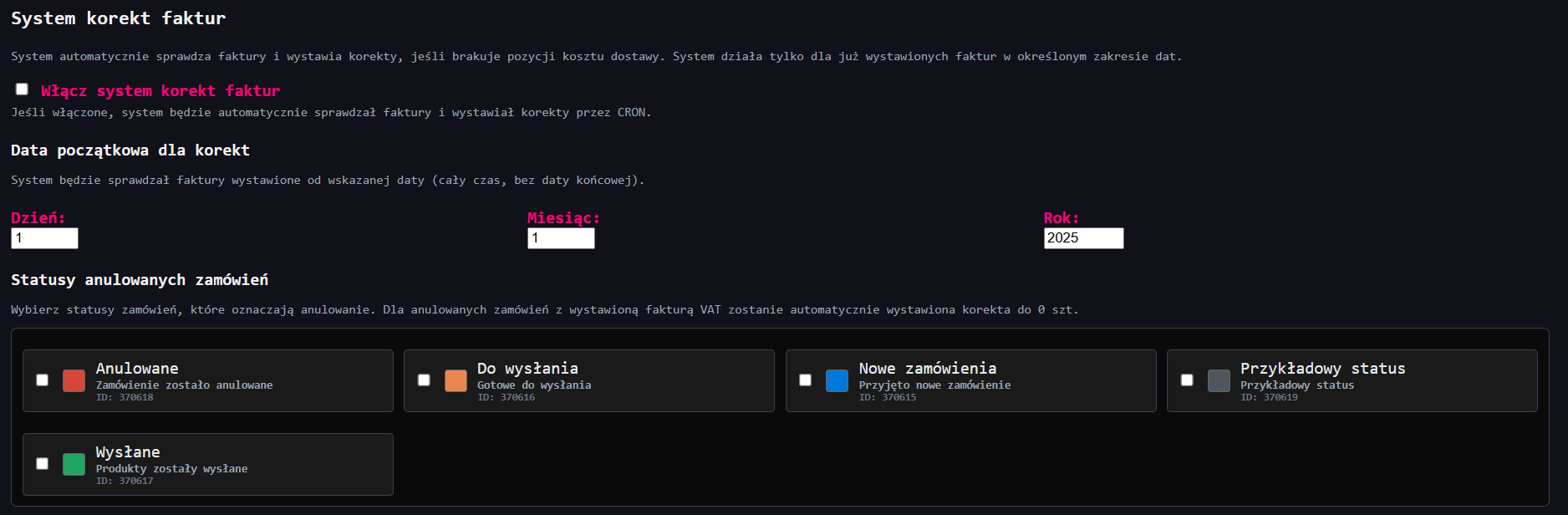 automatyzacja baselinker systim korekt faktur vat dla zamówień anulowanych i błędnych
